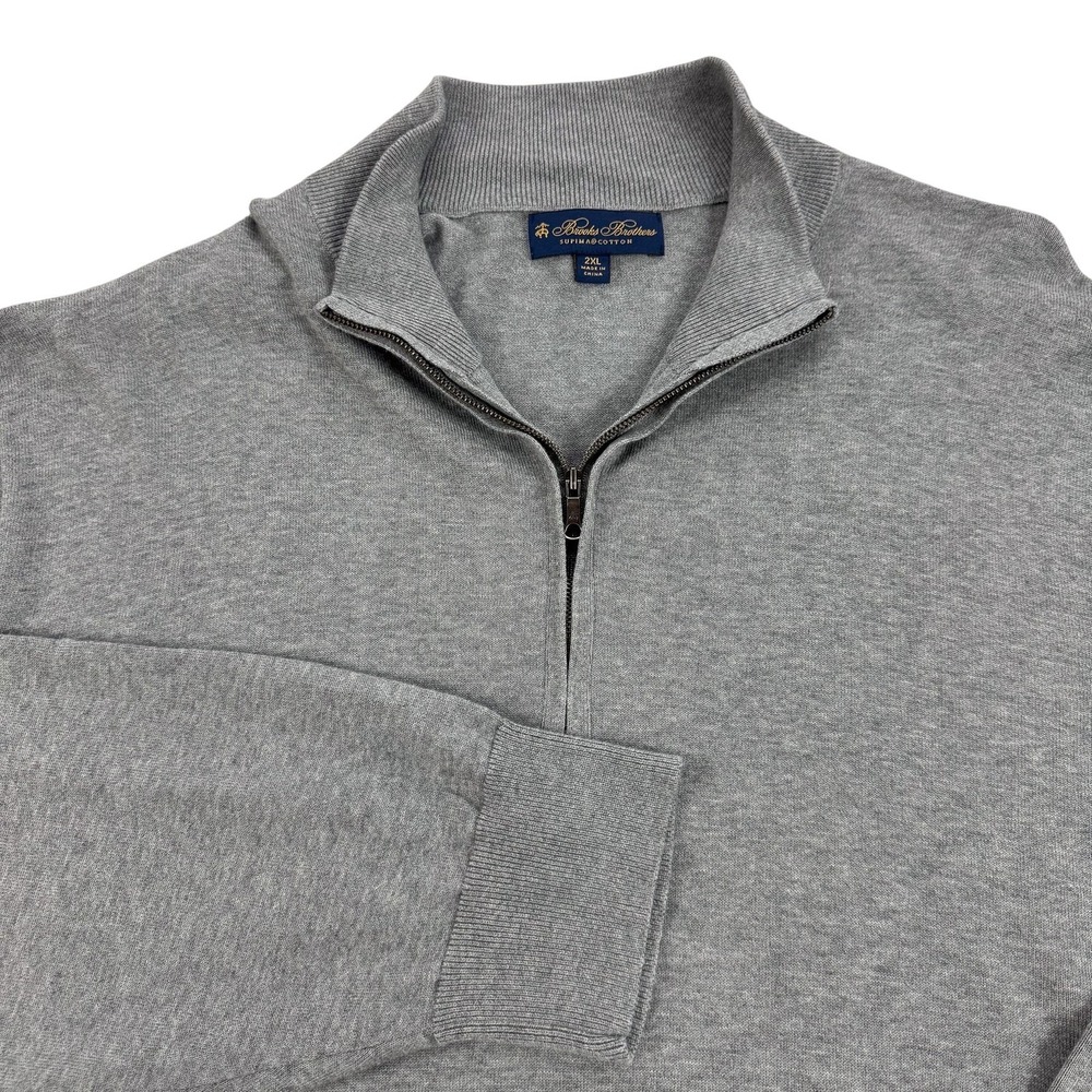Brooks Brothers Sweater Mens 2XL Gray Supima Cotton 1/4 Zip Mock Neck Pullover